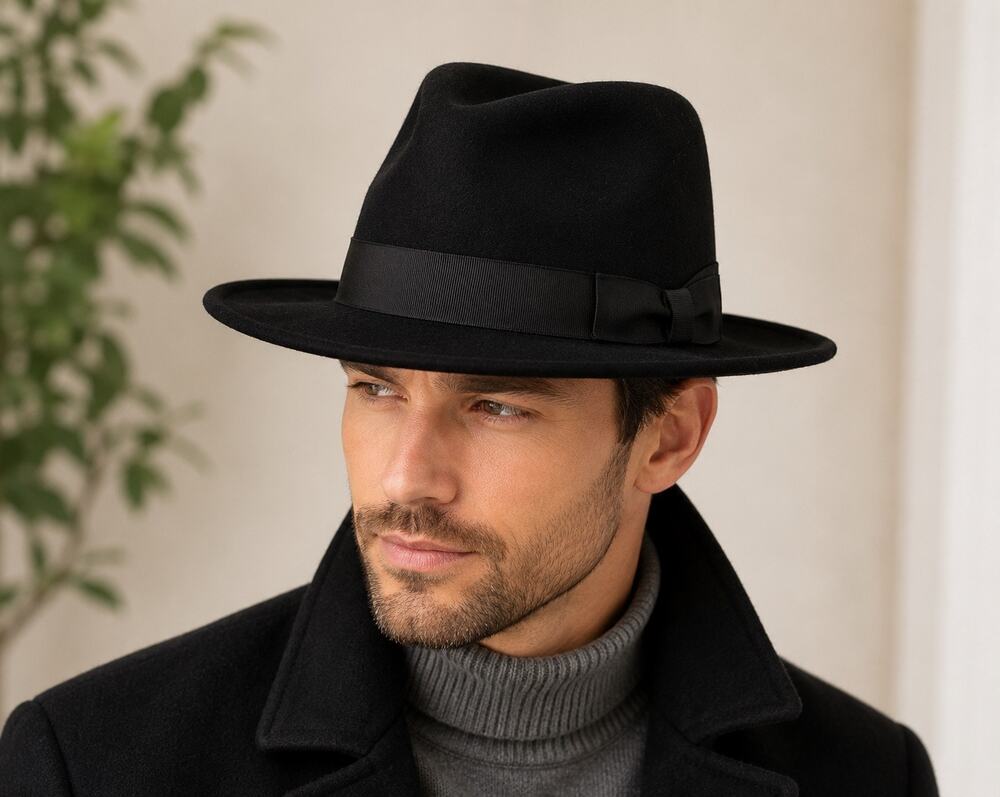 Lake of the Isles Windsor Black Wool Fedora Hat Medium Water Repellent